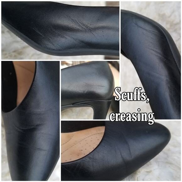 Black Leather Work Pumps Clarks Artisan Calla Rose Size 9 Comfort Cushion Heels - Picture 9 of 14